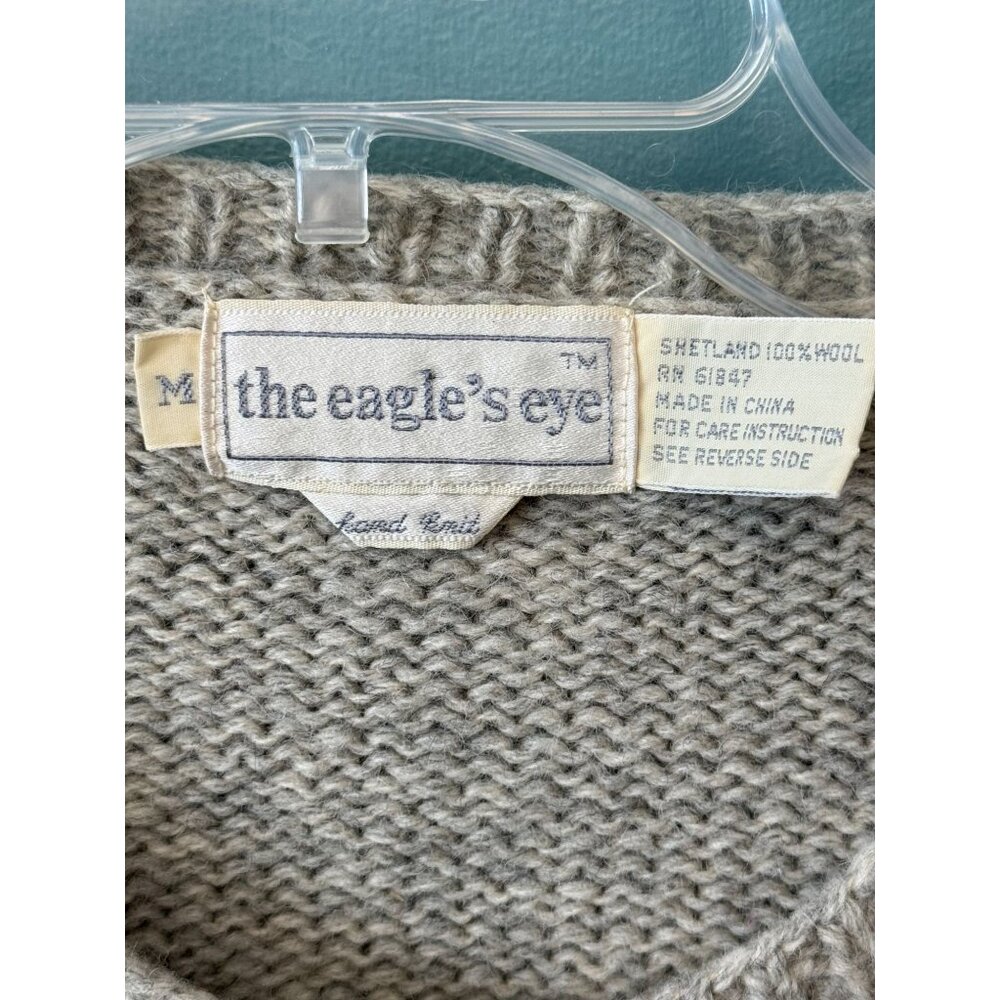 Vintage Eagles Eye Womens M Cardigan Wool Floral Tan Blue Pink Button Up Sweater - Picture 8 of 16